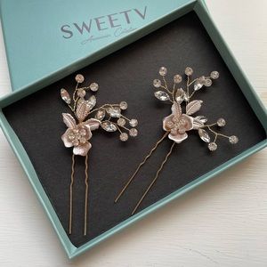 2Pc NWB Bridal Rhinestone Hair Pins